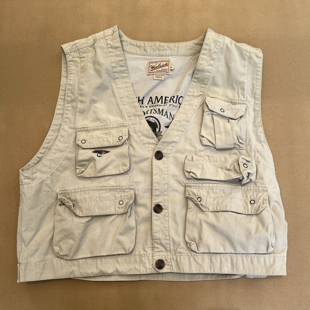 Vintage Woolrich Utility Vest Mens XL Fly Fishing Safari Multi Pocket Outdoor